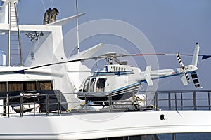 The helicopter on a motor yacht