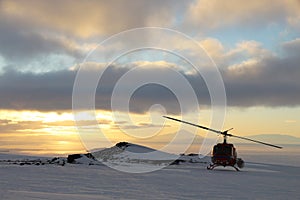 Helicopter at Mount Erebus in Antarctica