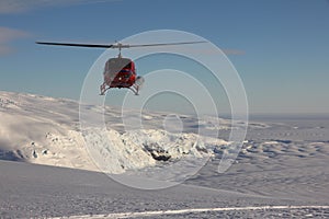 Helicopter at Mount Erebus, Antarctica