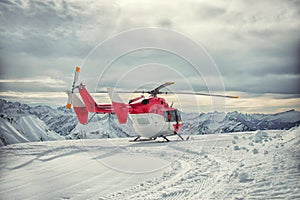 Helicopter mountain rescue service in the winter