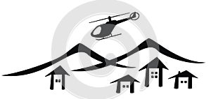 Helicopter in the mountains, black icon,  eps