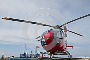 Helicopter on offshore platform