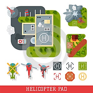 Helicopter pad landing ground landing area platform vector top view illustration