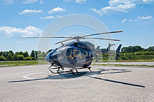 Helicopter parked at the helipad