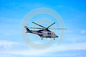 Helicopter parking landing on offshore platform, Helicopter transfer crews or passenger to work in offshore oil and gas industry
