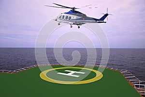 Helicopter parking landing on offshore platform, Helicopter transfer crews or passenger to work in offshore oil and gas industry