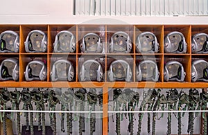 helicopter pilot helmet on the lockers