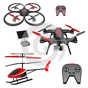 Helicopter and quadrocopter, quadcopter with camera, remote controls set photo