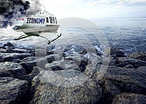 The helicopter that reads economy, catches fire and will fall at sea, illustrates the deteriorating economy