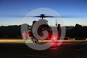 Helicopter rescue, night in Dolomites