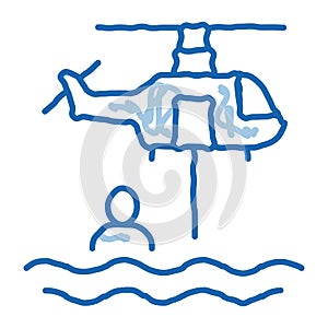 helicopter rescue on sea doodle icon hand drawn illustration