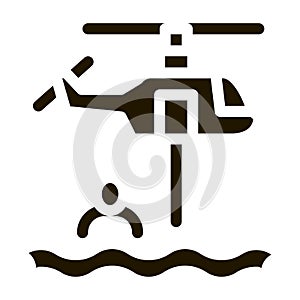 helicopter rescue on sea icon Vector Glyph Illustration
