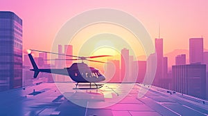 Helicopter on rooftop at dawn