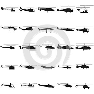 Helicopter set illustration. Vector. Black icon on white.