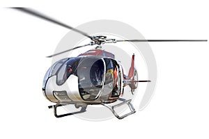 Helicopter standing, isolated on white background, nobody