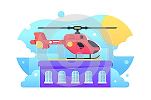 Helicopter standing on rooftop