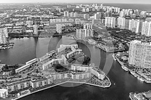 Helicopter sunset view of Miami Beach, Florida