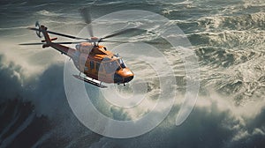 helicopter with a survival swimmer hanging out, generated ai image