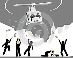 Helicopter Throwing Money To People 