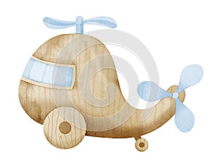 Helicopter Toy watercolor illustration. Hand drawn sketch of vehicle for Baby shower cards on isolated background in