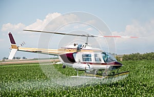 Helicopter used to spray insecticides