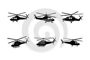 Helicopter vector silhouette icon set