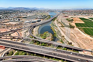 Helicopter View from above a freeway interchange