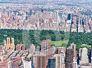 Helicopter view of Midtown skyscrapers and Central Park, New York City