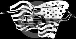 Helicopter in white line on black background