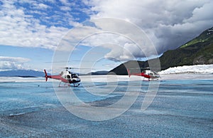 Helicopters on a Glacier photo