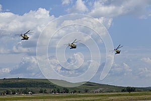 Helicopters in the sky