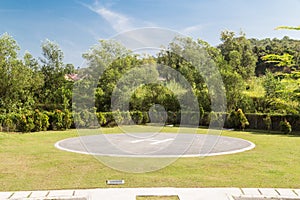 Helipad for helicopter landing within greenery