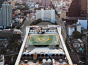 Helipad (Helicopter landing pad) on roof top building.