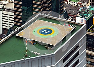 Helipad (Helicopter landing pad) on roof top building.