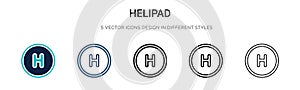 Helipad icon in filled, thin line, outline and stroke style. Vector illustration of two colored and black helipad vector icons