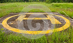 Helipad on jungle closeup