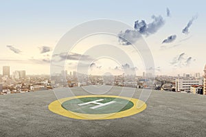 The helipad in the rooftop of the building