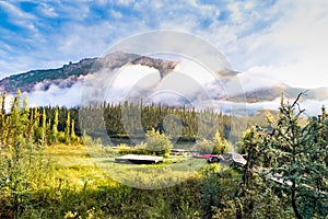 Helipad at Virginia Fall campground at the Nahanni National Park Reserve, Canada