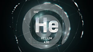 Helium as Element 2 of the Periodic Table 3D illustration on green background