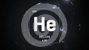 Helium as Element 2 of the Periodic Table 3D illustration on silver background