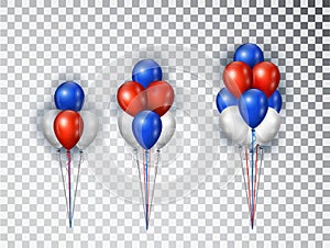 Helium balloons composicion in national colors of the american flag isolated on transparent background. USA balloon photo