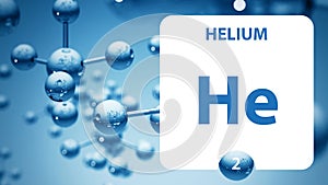 Helium He, chemical element sign. 3D rendering isolated on white background. Helium chemical 2 element for science experiments in