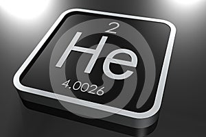 Helium element from periodic table on black square block