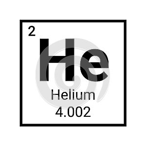 Helium periodic table element chemistry symbol. Vector helium atom gas icon