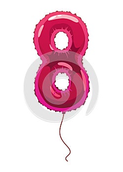 Helium pink balloons number. Realistic design element, numeral character. Party decoration balloon or anniversary sign