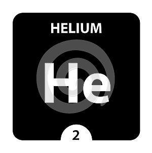 Helium symbol. Sign Helium with atomic number and atomic weight. He Chemical element of the periodic table on a glossy white