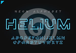 Helium vector futuristic linear neon alphabet, typeface, letters