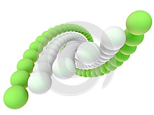 A helix formed by six chains of balls