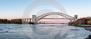 Hell Gate Bridge at night, in Astoria, Queens, New York. USA