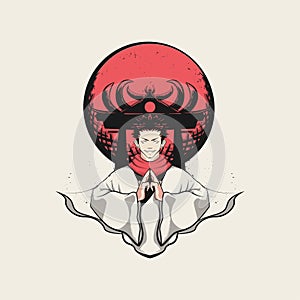 Hell gate summoner man illustration on red moon background